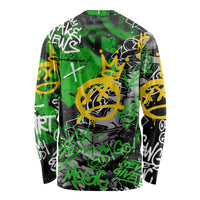 Graffiti Street Art Long Sleeve Shirt Smoking Ape Character and Neon Crown Symbols in Green and Yellow Graphic Design - Wonder Print Shop