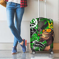 Graffiti Street Art Luggage Cover Smoking Ape Character and Neon Crown Symbols in Green and Yellow Graphic Design - Wonder Print Shop