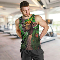 Graffiti Street Art Men Tank Top Smoking Ape Character and Neon Crown Symbols in Green and Yellow Graphic Design - Wonder Print Shop