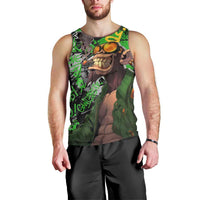 Graffiti Street Art Men Tank Top Smoking Ape Character and Neon Crown Symbols in Green and Yellow Graphic Design - Wonder Print Shop