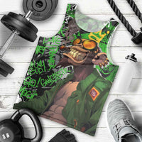 Graffiti Street Art Men Tank Top Smoking Ape Character and Neon Crown Symbols in Green and Yellow Graphic Design - Wonder Print Shop