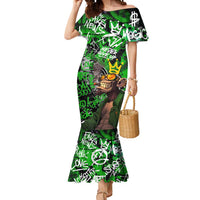 Graffiti Street Art Mermaid Dress Smoking Ape Character and Neon Crown Symbols in Green and Yellow Graphic Design - Wonder Print Shop