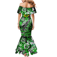 Graffiti Street Art Mermaid Dress Smoking Ape Character and Neon Crown Symbols in Green and Yellow Graphic Design - Wonder Print Shop