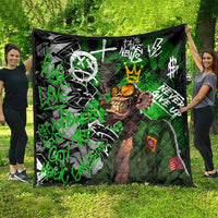 Graffiti Street Art Quilt Smoking Ape Character and Neon Crown Symbols in Green and Yellow Graphic Design - Wonder Print Shop
