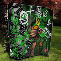 Graffiti Street Art Quilt Smoking Ape Character and Neon Crown Symbols in Green and Yellow Graphic Design - Wonder Print Shop