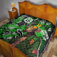 Graffiti Street Art Quilt Smoking Ape Character and Neon Crown Symbols in Green and Yellow Graphic Design - Wonder Print Shop