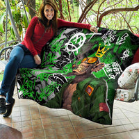 Graffiti Street Art Quilt Smoking Ape Character and Neon Crown Symbols in Green and Yellow Graphic Design - Wonder Print Shop