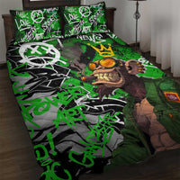 Graffiti Street Art Quilt Bed Set Smoking Ape Character and Neon Crown Symbols in Green and Yellow Graphic Design - Wonder Print Shop