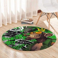 Graffiti Street Art Round Carpet Smoking Ape Character and Neon Crown Symbols in Green and Yellow Graphic Design - Wonder Print Shop