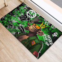 Graffiti Street Art Rubber Doormat Smoking Ape Character and Neon Crown Symbols in Green and Yellow Graphic Design - Wonder Print Shop