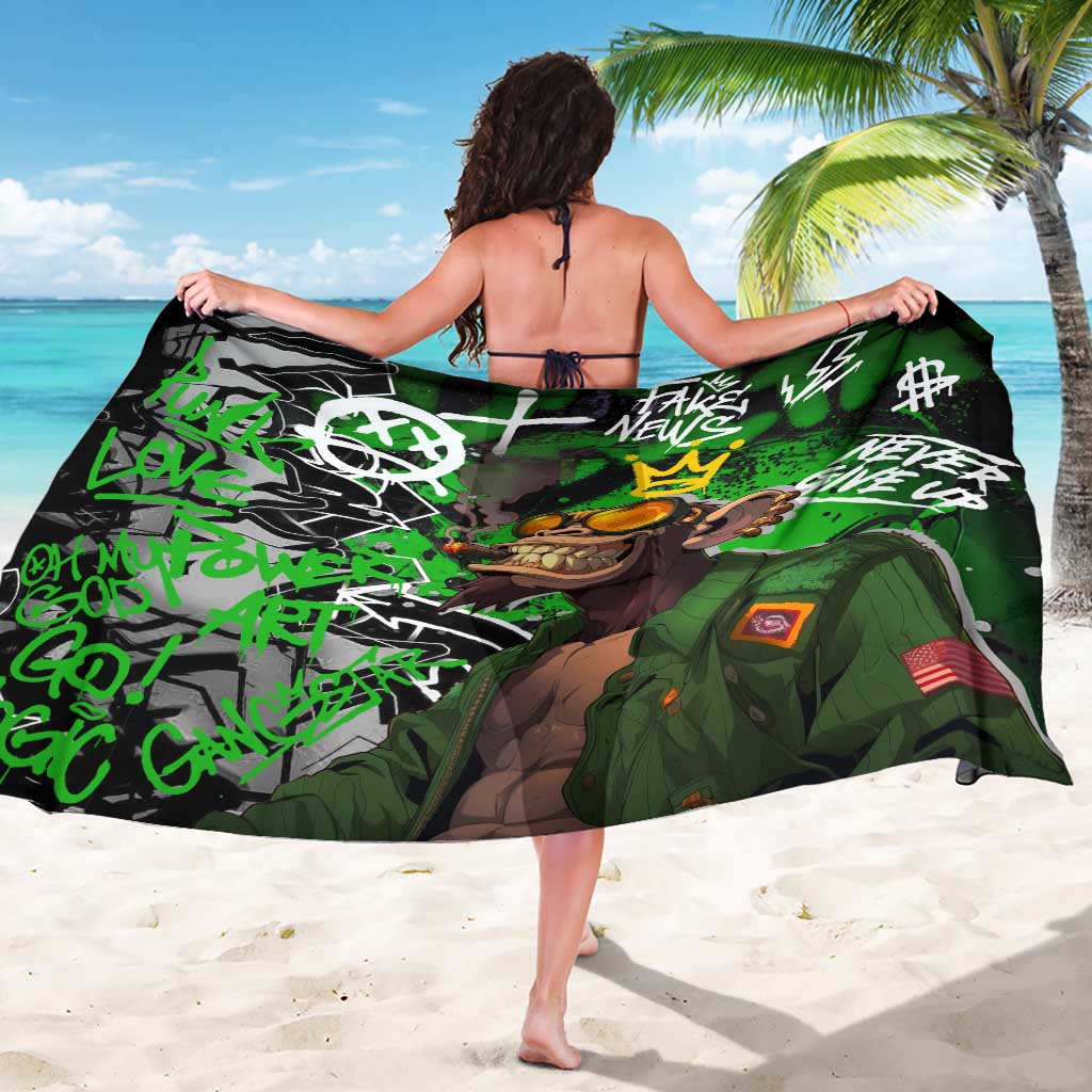 Graffiti Street Art Sarong Smoking Ape Character and Neon Crown Symbols in Green and Yellow Graphic Design - Wonder Print Shop