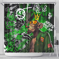 Graffiti Street Art Shower Curtain Smoking Ape Character and Neon Crown Symbols in Green and Yellow Graphic Design - Wonder Print Shop