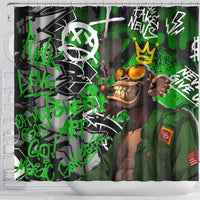 Graffiti Street Art Shower Curtain Smoking Ape Character and Neon Crown Symbols in Green and Yellow Graphic Design - Wonder Print Shop