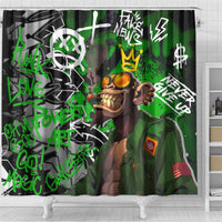 Graffiti Street Art Shower Curtain Smoking Ape Character and Neon Crown Symbols in Green and Yellow Graphic Design - Wonder Print Shop