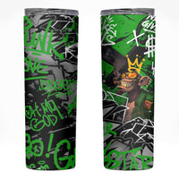Graffiti Street Art Skinny Tumbler Smoking Ape Character and Neon Crown Symbols in Green and Yellow Graphic Design - Wonder Print Shop