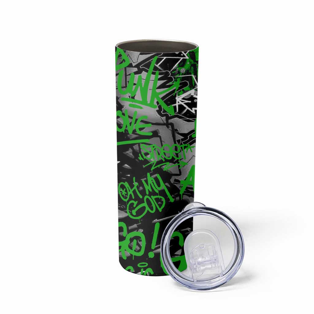 Graffiti Street Art Skinny Tumbler Smoking Ape Character and Neon Crown Symbols in Green and Yellow Graphic Design - Wonder Print Shop