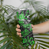 Graffiti Street Art Skinny Tumbler Smoking Ape Character and Neon Crown Symbols in Green and Yellow Graphic Design - Wonder Print Shop