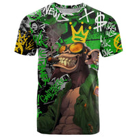 Graffiti Street Art T Shirt Smoking Ape Character and Neon Crown Symbols in Green and Yellow Graphic Design - Wonder Print Shop
