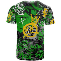 Graffiti Street Art T Shirt Smoking Ape Character and Neon Crown Symbols in Green and Yellow Graphic Design - Wonder Print Shop
