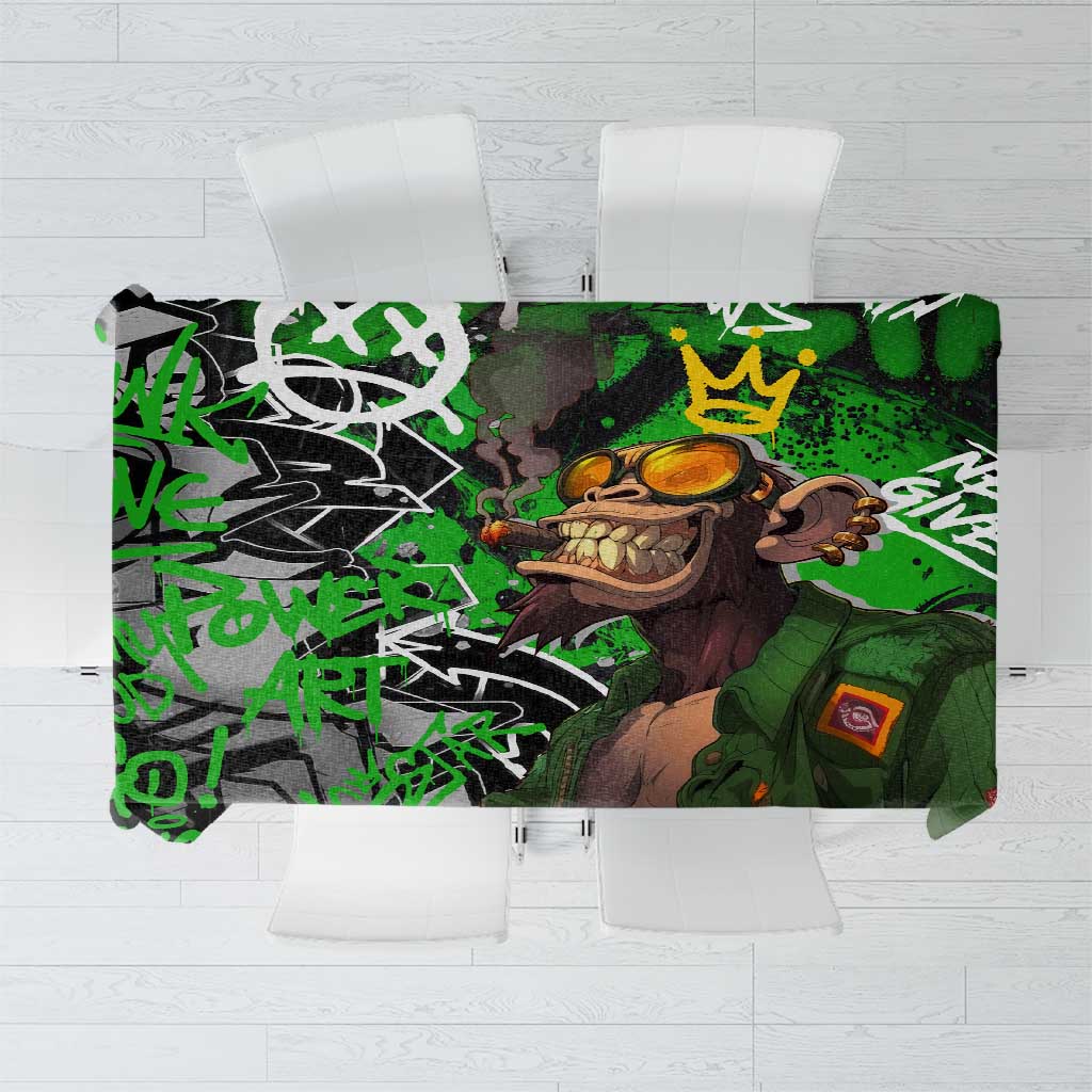 Graffiti Street Art Tablecloth Smoking Ape Character and Neon Crown Symbols in Green and Yellow Graphic Design - Wonder Print Shop