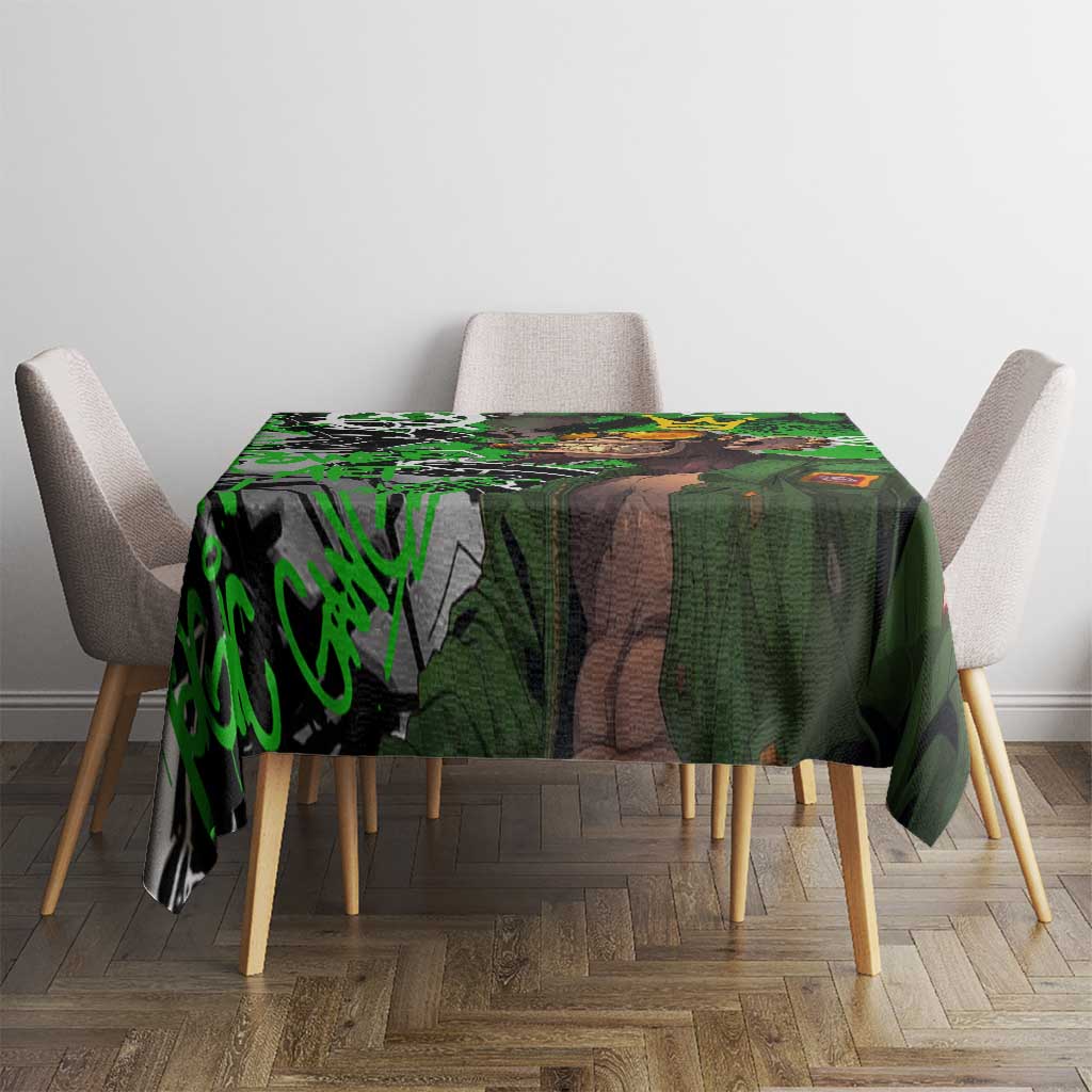 Graffiti Street Art Tablecloth Smoking Ape Character and Neon Crown Symbols in Green and Yellow Graphic Design - Wonder Print Shop