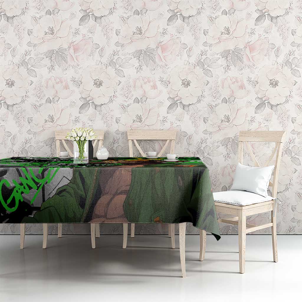 Graffiti Street Art Tablecloth Smoking Ape Character and Neon Crown Symbols in Green and Yellow Graphic Design - Wonder Print Shop