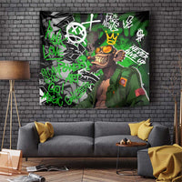 Graffiti Street Art Tapestry Smoking Ape Character and Neon Crown Symbols in Green and Yellow Graphic Design - Wonder Print Shop