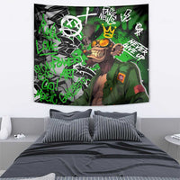Graffiti Street Art Tapestry Smoking Ape Character and Neon Crown Symbols in Green and Yellow Graphic Design - Wonder Print Shop