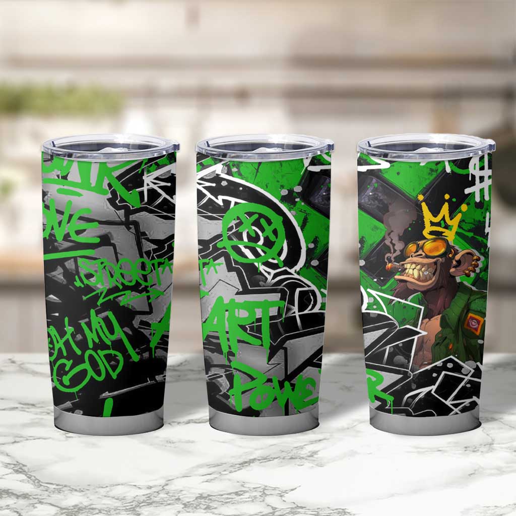 Graffiti Street Art Tumbler Cup Smoking Ape Character and Neon Crown Symbols in Green and Yellow Graphic Design - Wonder Print Shop
