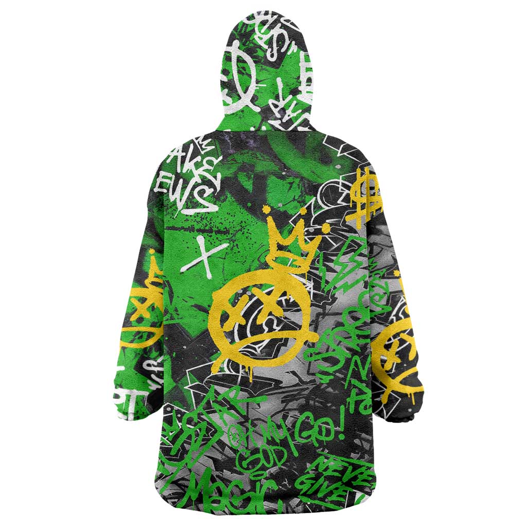 Graffiti Street Art Wearable Blanket Hoodie Smoking Ape Character and Neon Crown Symbols in Green and Yellow Graphic Design - Wonder Print Shop