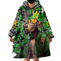 Graffiti Street Art Wearable Blanket Hoodie Smoking Ape Character and Neon Crown Symbols in Green and Yellow Graphic Design - Wonder Print Shop