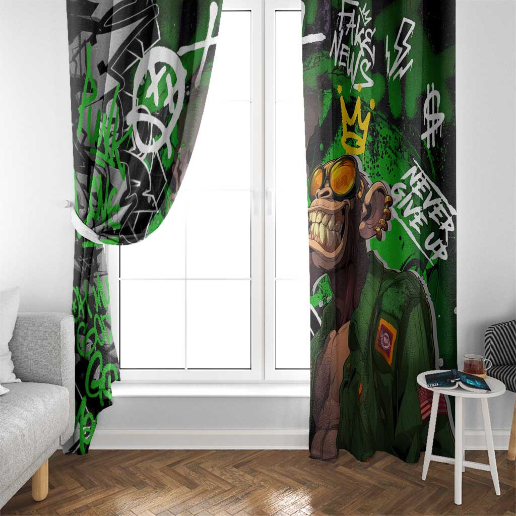 Graffiti Street Art Window Curtain Smoking Ape Character and Neon Crown Symbols in Green and Yellow Graphic Design - Wonder Print Shop