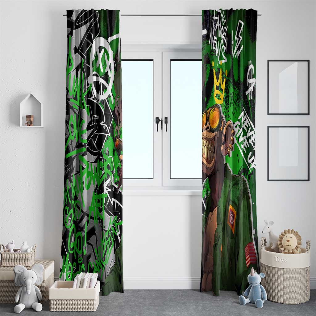 Graffiti Street Art Window Curtain Smoking Ape Character and Neon Crown Symbols in Green and Yellow Graphic Design - Wonder Print Shop