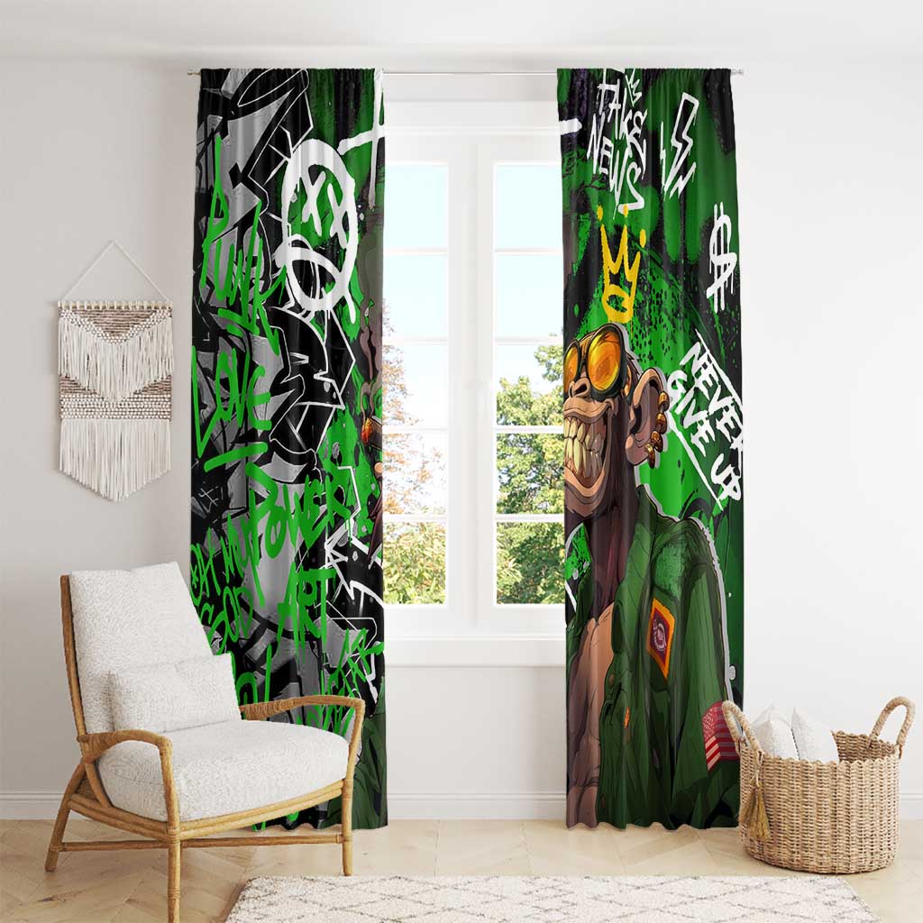 Graffiti Street Art Window Curtain Smoking Ape Character and Neon Crown Symbols in Green and Yellow Graphic Design - Wonder Print Shop