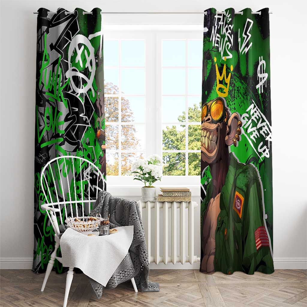 Graffiti Street Art Window Curtain Smoking Ape Character and Neon Crown Symbols in Green and Yellow Graphic Design - Wonder Print Shop
