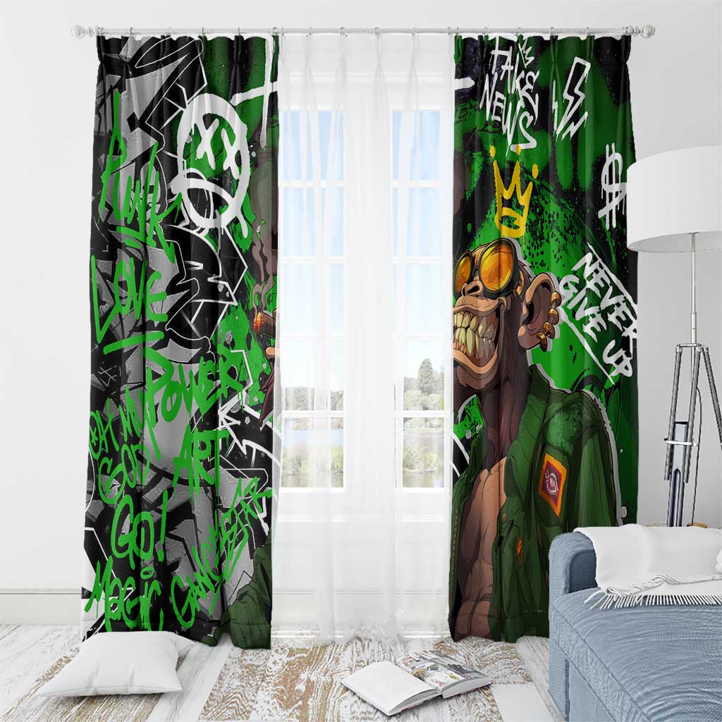 Graffiti Street Art Window Curtain Smoking Ape Character and Neon Crown Symbols in Green and Yellow Graphic Design - Wonder Print Shop