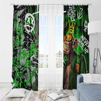 Graffiti Street Art Window Curtain Smoking Ape Character and Neon Crown Symbols in Green and Yellow Graphic Design - Wonder Print Shop