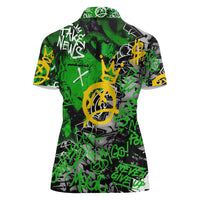 Graffiti Street Art Women Polo Shirt Smoking Ape Character and Neon Crown Symbols in Green and Yellow Graphic Design - Wonder Print Shop