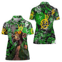Graffiti Street Art Women Polo Shirt Smoking Ape Character and Neon Crown Symbols in Green and Yellow Graphic Design - Wonder Print Shop
