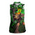 Graffiti Street Art Women Sleeveless Polo Shirt Smoking Ape Character and Neon Crown Symbols in Green and Yellow Graphic Design - Wonder Print Shop