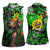 Graffiti Street Art Women Sleeveless Polo Shirt Smoking Ape Character and Neon Crown Symbols in Green and Yellow Graphic Design - Wonder Print Shop