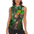 Graffiti Street Art Women Sleeveless Polo Shirt Smoking Ape Character and Neon Crown Symbols in Green and Yellow Graphic Design - Wonder Print Shop
