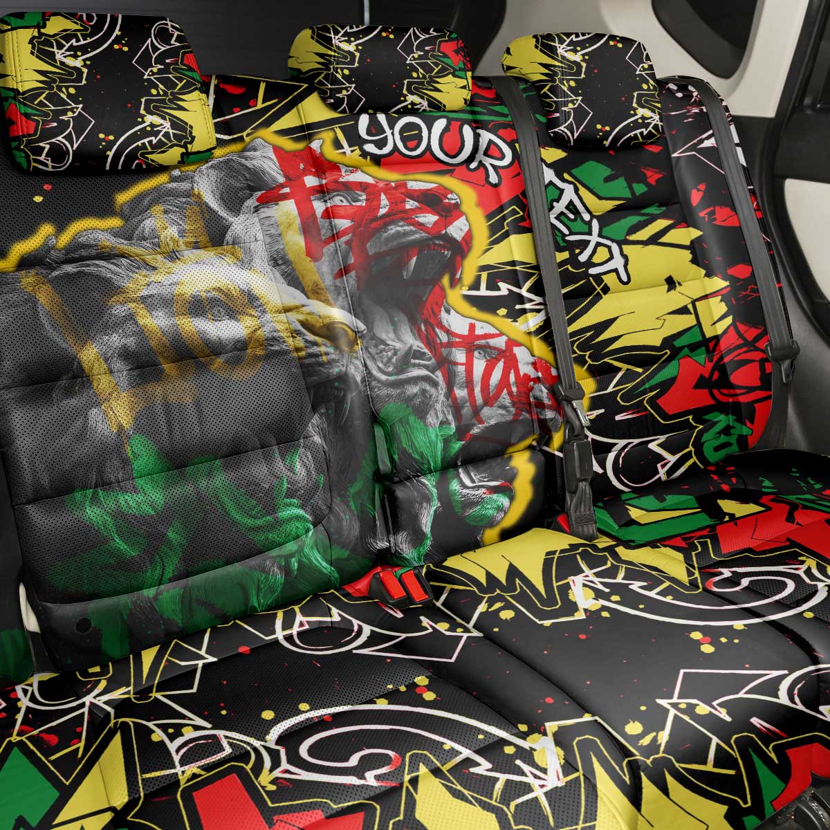 Lion King Africa Graffiti Street Art Back Car Seat Cover Bold Text and Neon Colors Design - Wonder Print Shop