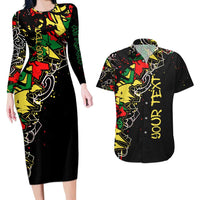 Lion King Africa Graffiti Street Art Couples Matching Long Sleeve Bodycon Dress and Hawaiian Shirt Bold Text and Neon Colors Design - Wonder Print Shop