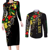 Lion King Africa Graffiti Street Art Couples Matching Long Sleeve Bodycon Dress and Long Sleeve Button Shirt Bold Text and Neon Colors Design - Wonder Print Shop