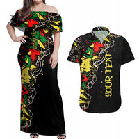 Lion King Africa Graffiti Street Art Couples Matching Off Shoulder Maxi Dress and Hawaiian Shirt Bold Text and Neon Colors Design - Wonder Print Shop