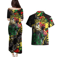 Lion King Africa Graffiti Street Art Couples Matching Puletasi and Hawaiian Shirt Bold Text and Neon Colors Design - Wonder Print Shop