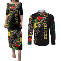Lion King Africa Graffiti Street Art Couples Matching Puletasi and Long Sleeve Button Shirt Bold Text and Neon Colors Design - Wonder Print Shop