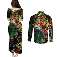 Lion King Africa Graffiti Street Art Couples Matching Puletasi and Long Sleeve Button Shirt Bold Text and Neon Colors Design - Wonder Print Shop