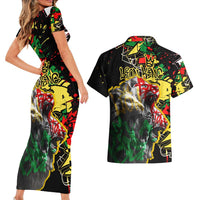 Lion King Africa Graffiti Street Art Couples Matching Short Sleeve Bodycon Dress and Hawaiian Shirt Bold Text and Neon Colors Design - Wonder Print Shop